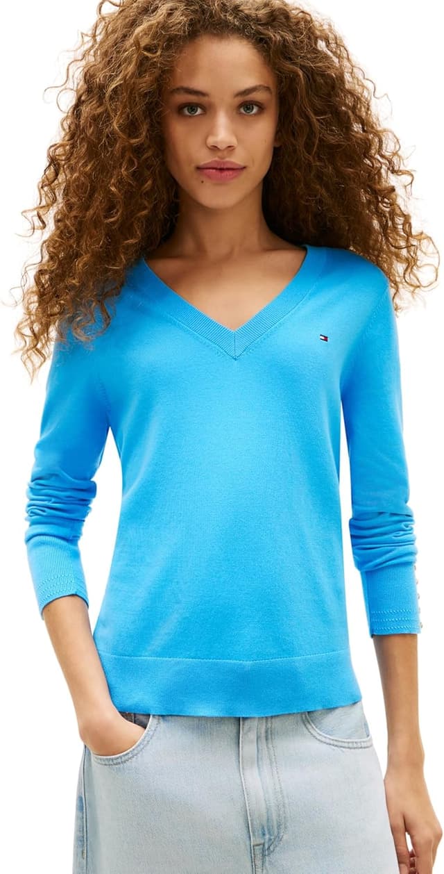 Detalle de Tommy Hilfiger pullover donna in maglia con scollo a V