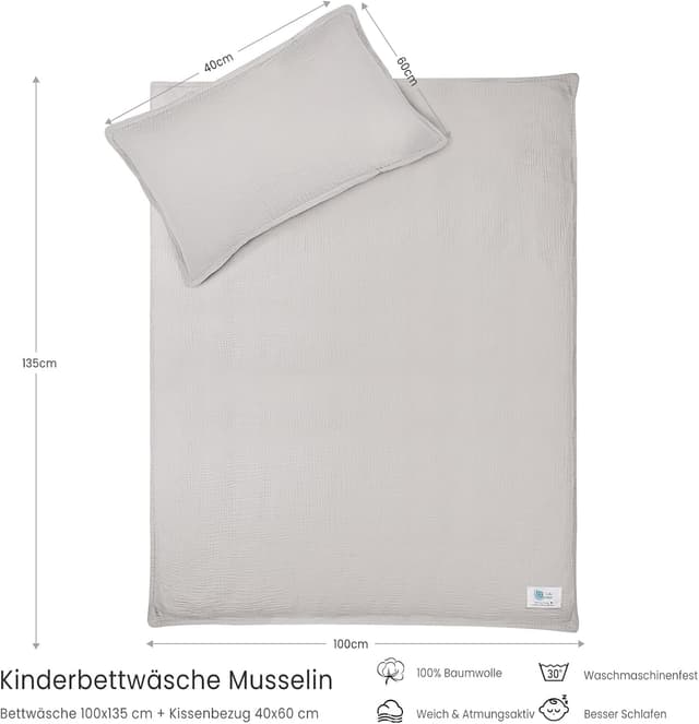Detalle de lulumoon Kinderbettwäsche 100x135 (Bettbezug + Kissenbezug 40x60) aus Baumwolle