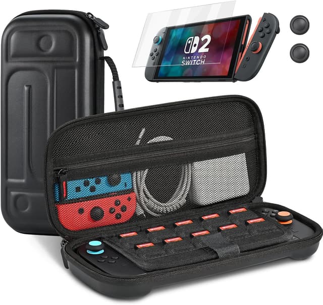 Detalle de RaceGT Carry Case for Nintendo Switch 2 – Portable Travel Bag with EVA Hard Shell, Screen Protector & 10 Game Card Slots