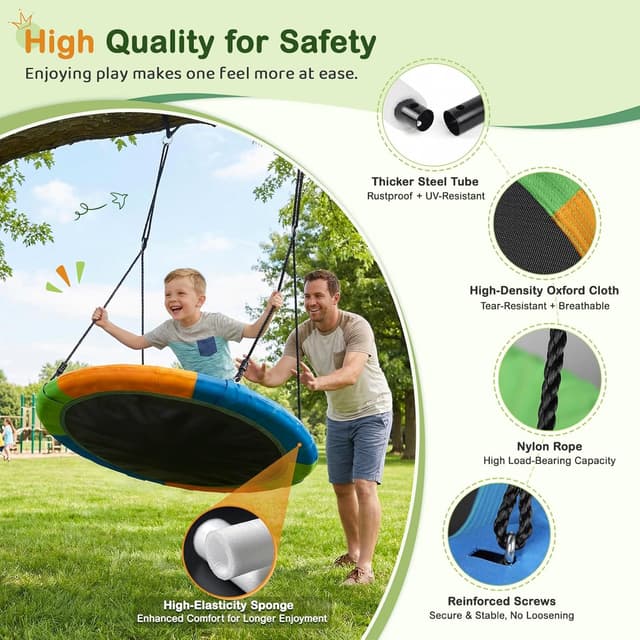 Thumbnail 4 de Dripex Balançoire Nid d’Oiseau ronde 120 cm, hauteur réglable 140 à 180 cm, charge 150 kg – modèle pour jardin