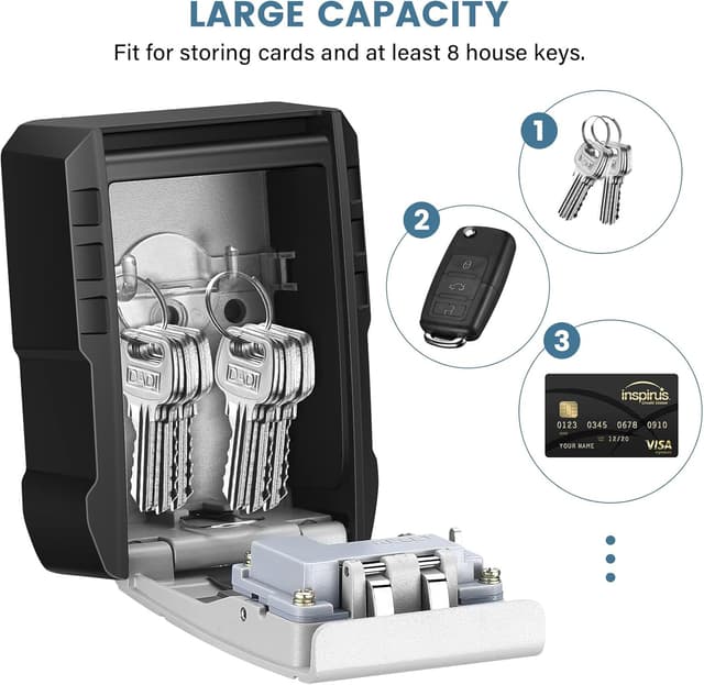 Detalle 2 de Mejasg wasserdichter Schlüsseltresor mit 4-stelligem Zahlencode und abnehmbaren Haken