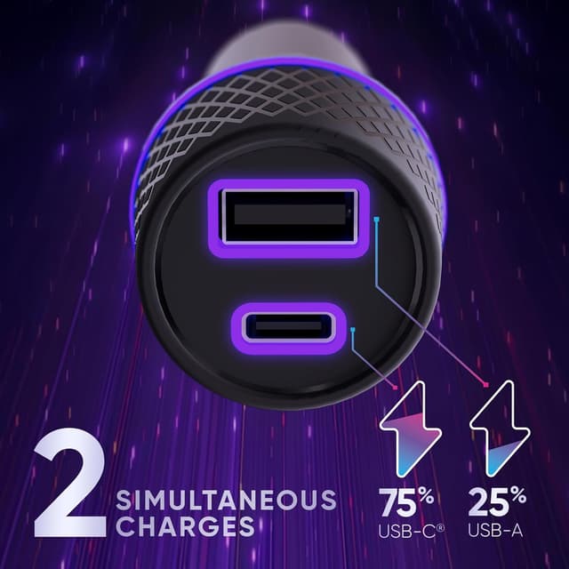 Detalle 2 de Oniverse Zigarettenanzünderadapter 60W mit Doppel-USB-C & USB-A – Auto-Ladegerät für Switch, OLED, Lite, PC & Android/iOS
