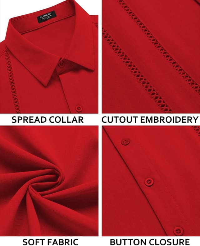 Detalle 2 de COOFANDY Men's Cuban Guayabera Linen Shirt 🌴