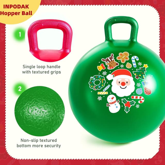 Detalle de INPODAK 2er-Set Weihnachts- Hüpfball (45 cm) für Kinder 3–8 Jahre, rutschfest, bis 100 kg belastbar