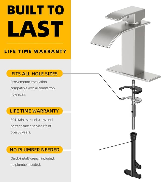 Detalle de ryuwanku Ryuwanku Brushed Nickel Waterfall Bathroom Faucet with Single Handle (SUS 304, for 1 or 3 Holes)