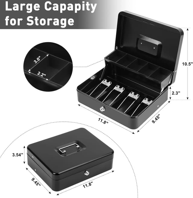 Detalle 2 de KYODOLED Locking Cash Box 11.81x9.45x3.54 in