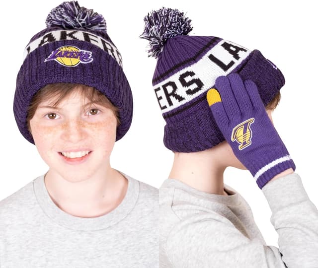 Detalle de Ultra Game Youth NBA Official Super Soft Winter Beanie Knit Hat with Extra Warm Touch Screen Gloves