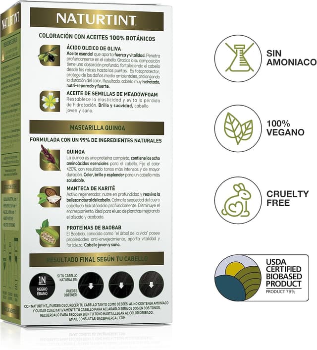 Thumbnail 4 de NATURTINT Biobased Tinte Permanente Sin Amoníaco 1N Negro 🍃