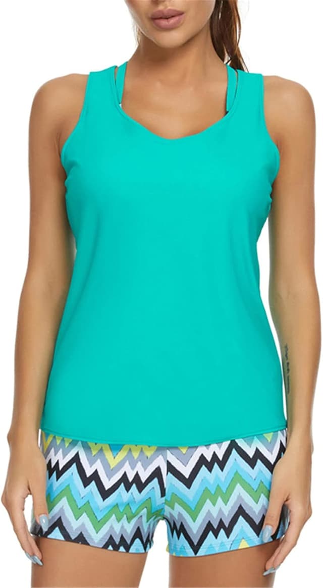 Detalle 2 de JASAMBAC 3-Piece Tankini Swimsuit Set for Women (Tank Top + Sports Bra + Boyshorts)