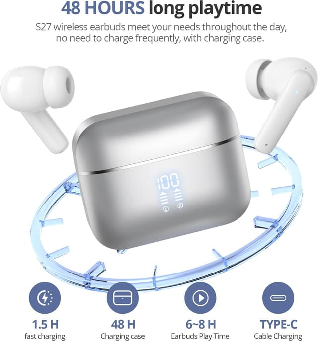 Detalle 2 de YOHOTA S27Pro Bluetooth 5.4 Earbuds 48H playtime