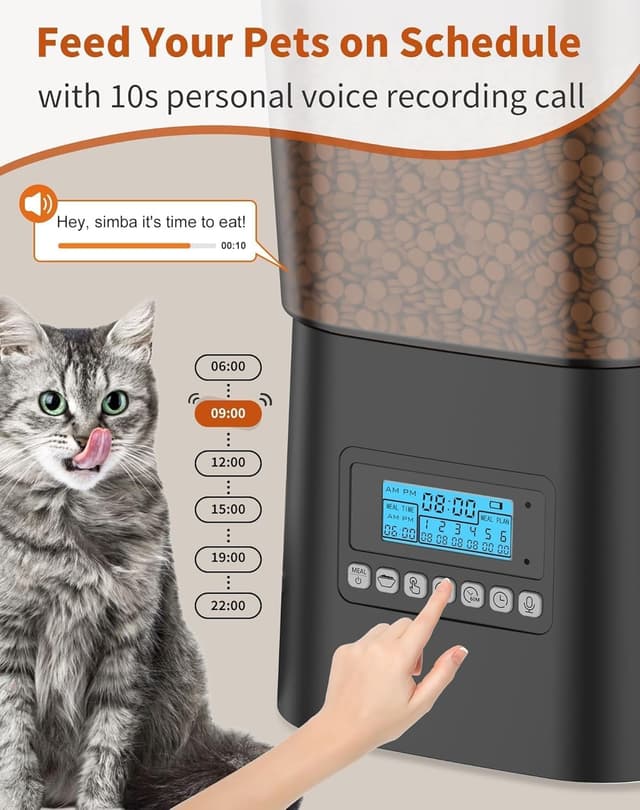 Detalle 2 de HoneyGuaridan Automatic Cat Feeder with Timer (3.5L) and Stainless Steel Bowl