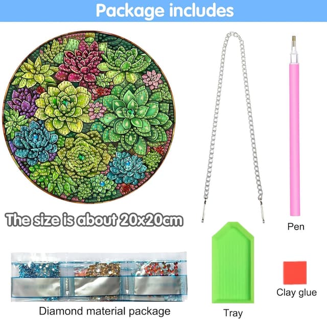 Detalle de Reofrey Diamond Painting Doppelseitiger Anhänger Acrylbrett mit Kette (20x20 cm) – DIY Kristall-Malerei für Fenster, Wand & Garten