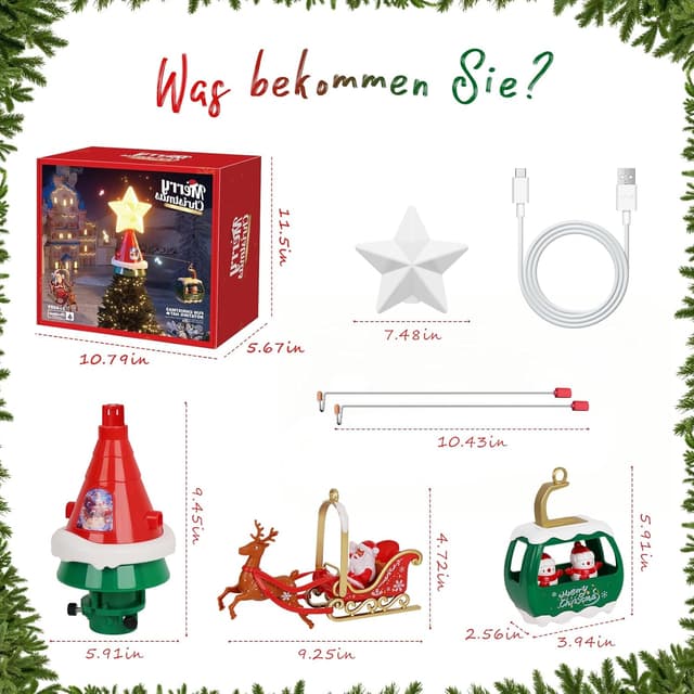 Detalle de Jubilin LED Weihnachtsbaumspitze Stern mit Musik, drehenden Anhängern und USB-Stromversorgung