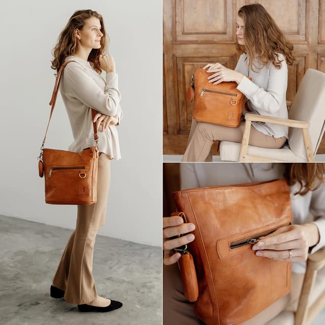 Detalle 2 de Berliner Bags Vintage Schultertasche Siena – mittelgroße Umhängetasche aus Leder (braun)