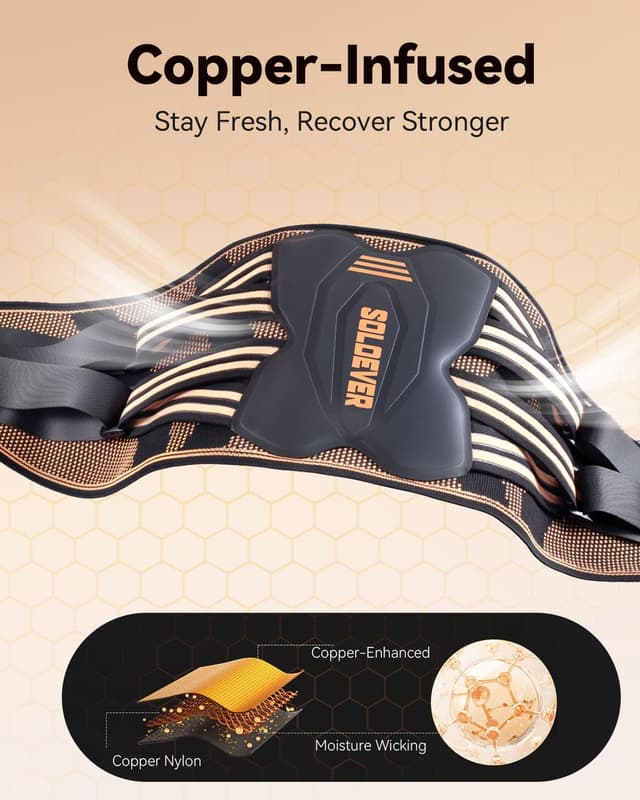 Detalle de SOLOEVER Copper-Infused Back Brace for Lower Back Pain Relief