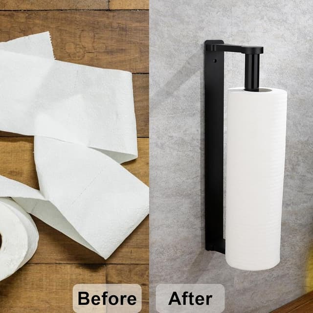 Detalle de MONEER Aluminum Alloy Under-Cabinet Paper Towel Holder (Black) — Self-Adhesive or Screw Mount