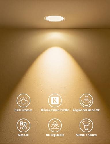 Detalle 2 de Lepro Bombilla LED GU10 Blanco Cálido 2700K 6W (equiv. 80W) NO regulable, 38° – Pack 4