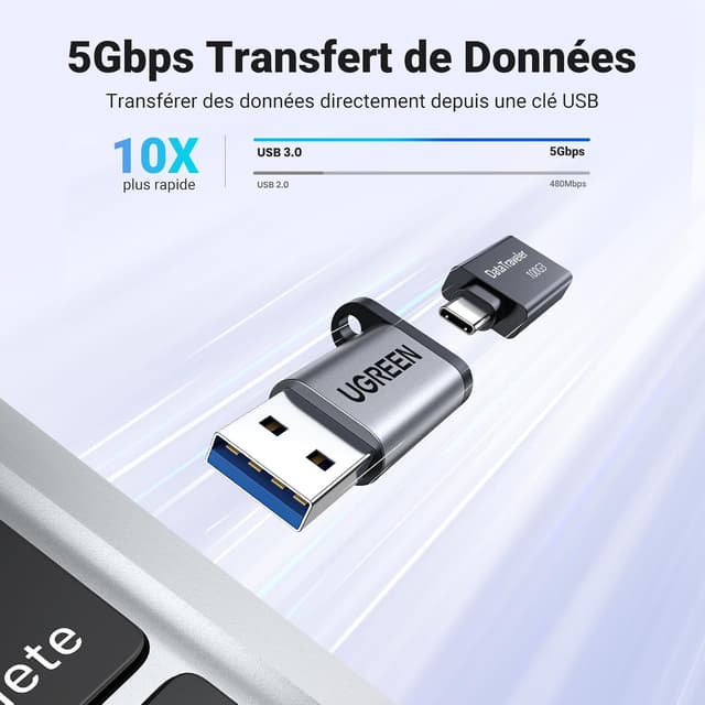 Detalle de Adaptateur USB-C vers Type A 3.0 UGREEN ⚡