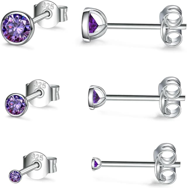 Detalle de Damen Ohrstecker aus Sterling Silber 925 – 3er Set Klein mit Zirkonia (2/3/4 mm)