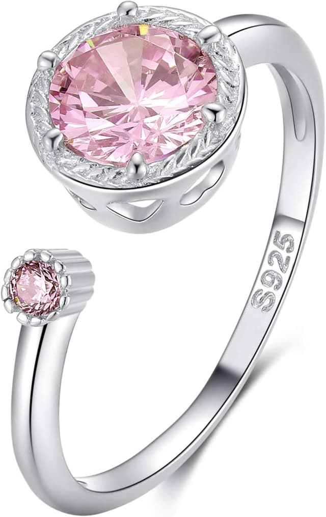 Detalle de Qings Oktober Birthstone Ring aus 925 Sterling Silber mit Turmalin-Optik und verstellbarer Zirkonia