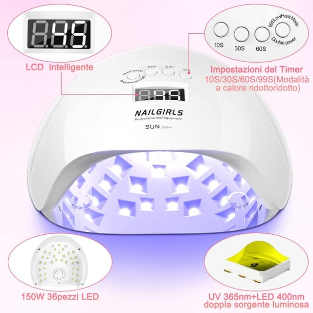 Detalle 2 de NAILGIRLS 150W lampada UV per unghie con sensore e 4 timer 💅