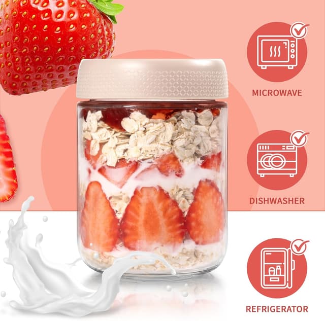 Detalle de SECLENT 6-Pack Overnight Oats Containers (16oz Wide-Mouth Mason Jars) with Lids