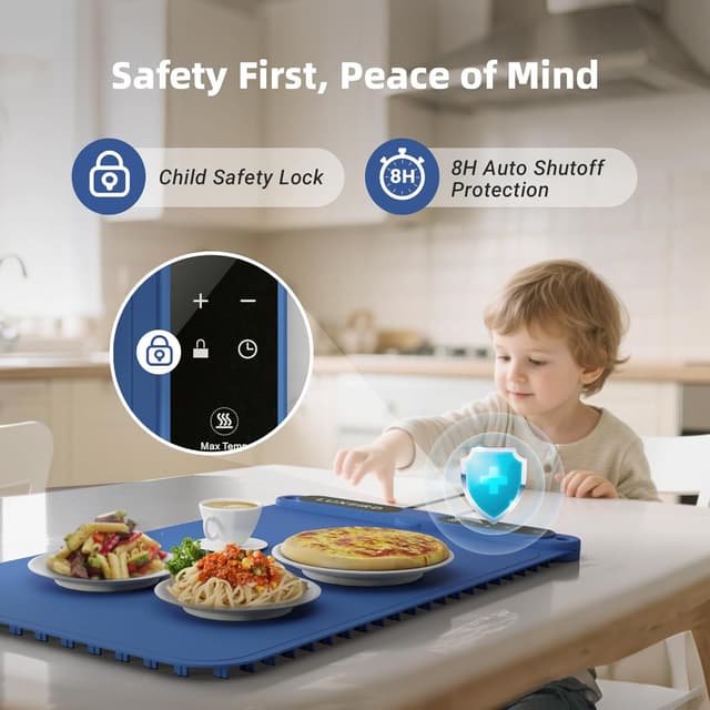 Detalle 2 de Elektrisches Speisenwärmtablett von Luxbird mit Temperaturregelung & Timer (Tintenblau)