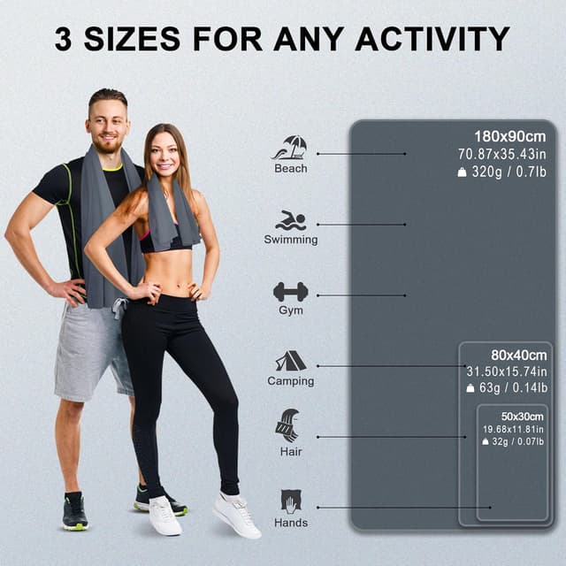 Detalle 2 de Flaveano Microfibre Towel Travel Set of 3 (180x90cm, 80x40cm, 50x30cm) – Quick-drying, Dark Grey