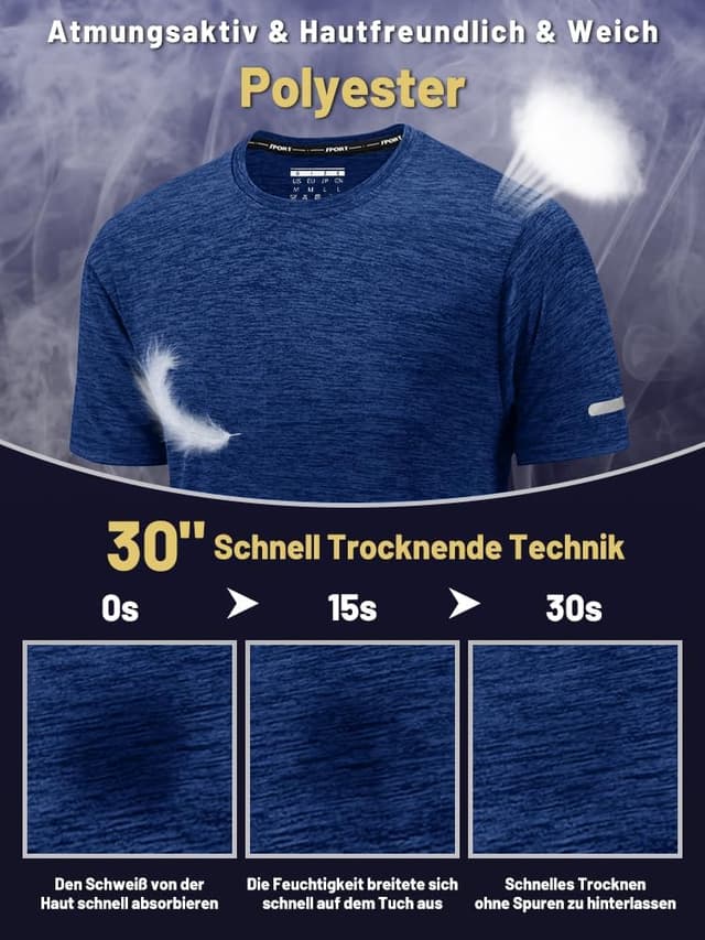 Detalle de KEFITEVD Herren Funktionsshirt mit Schnelltrocknung und reflektierenden Streifen