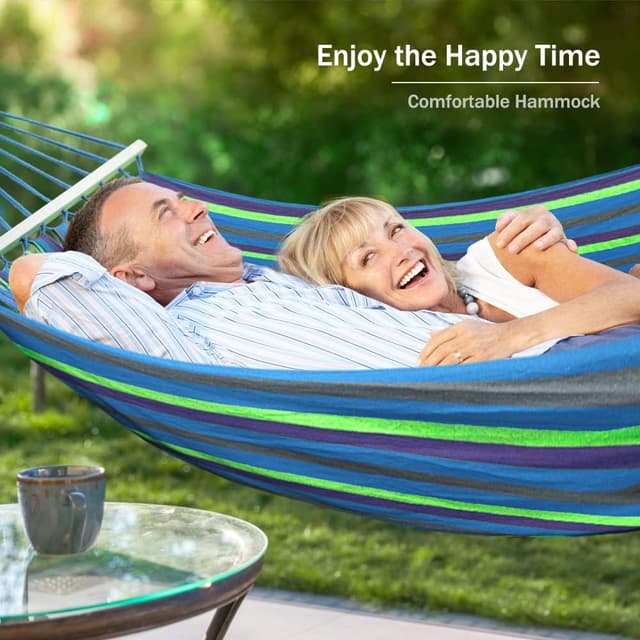 Detalle de MOSFiATA 275x155cm Hammock with Spreader Bars and Thick Canvas (up to 550 lb) for garden camping