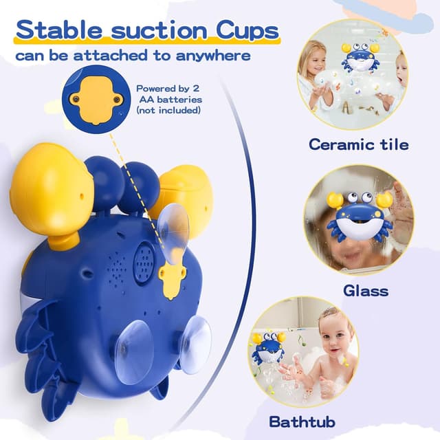 Detalle de Jiosdo Badewannenspielzeug Krabbe mit Bubble-Funktion und Musik (blau) – Badespaß 2-in-1 für Babys