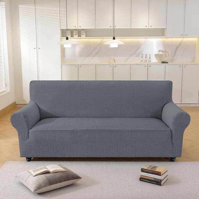 Detalle 2 de YSTELLAA housse de canapé extensible 3 places grise claire, antidérapante et anti-rayures