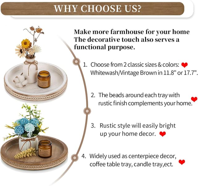 Thumbnail 6 de Hanobe Round Wooden Tray for Coffee Table Decor 🟡