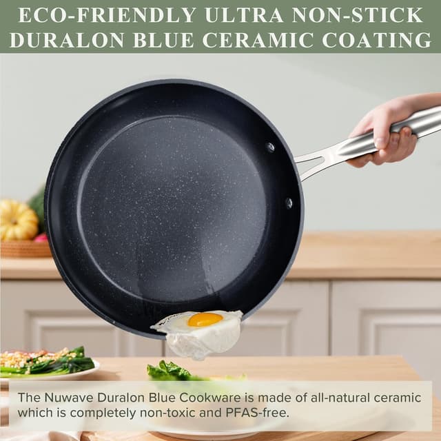 Detalle de Nuwave Healthy Duralon Blue Ceramic Nonstick 12pc Cookware Set (PFAS Free, Diamond-Infused) with Tempered Glass Lids