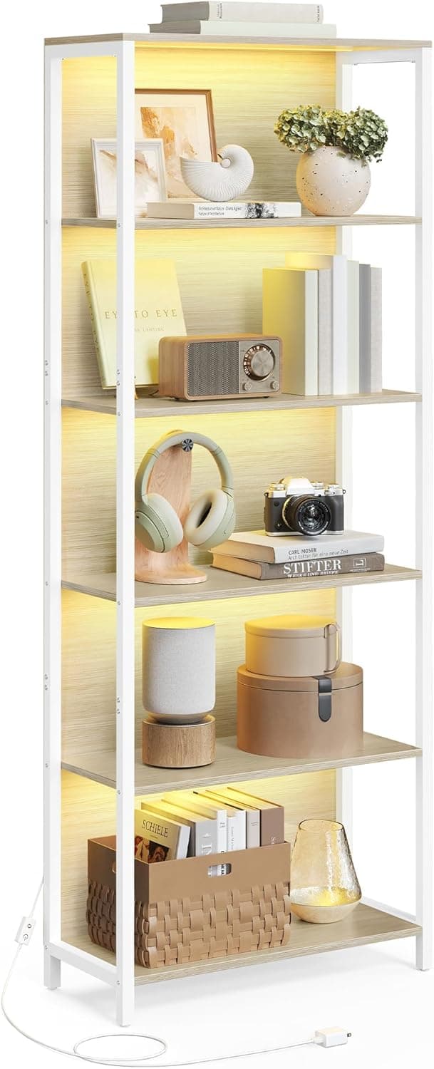 Detalle de VASAGLE scaffale a 6 ripiani con luci LED dimmerabili LLS120LL01, beige naturale