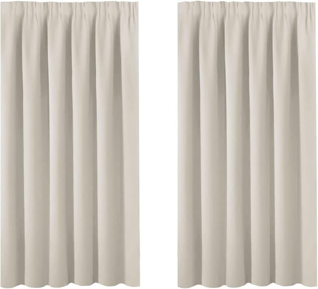 Detalle de BellaHills Kids Pencil Pleat Curtain Panels (2 Panels) – Room Darkening, Light Beige, 46 x 54 Inch