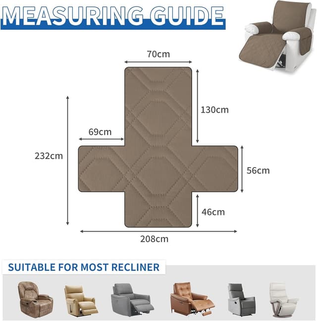 Detalle de YSTELLAA copripoltrona relax reclinabile impermeabile grande 1 posto con braccioli rimovibili, caffè chiaro