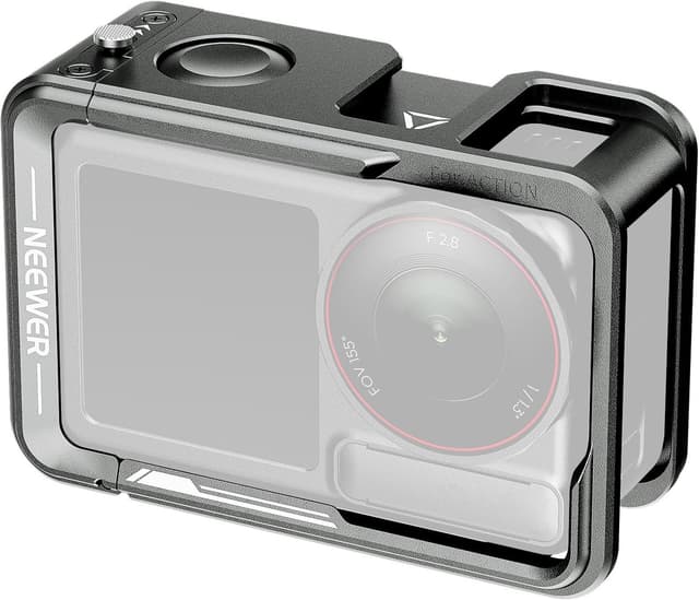 Detalle de NEEWER Käfig für DJI Osmo Action 5 Pro (AC014) – Schutzrig aus Aluminium mit Cold Shoe und 1/4-Zoll Gewinde