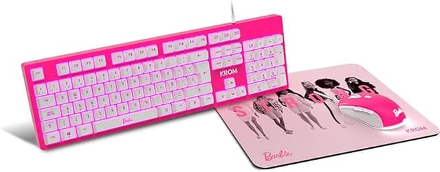 Detalle de KROM Kit Barbie KANDY ✨ Teclado, ratón y alfombrilla rosa