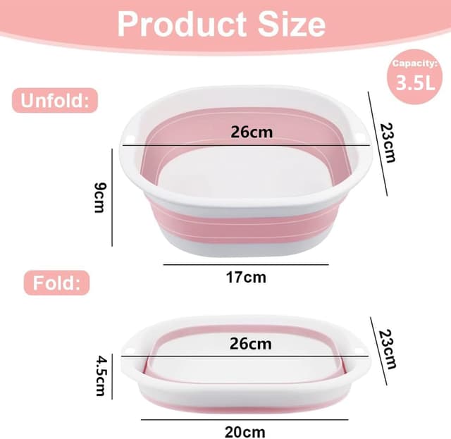 Thumbnail 1 de flintronic 3.5L Collapsible Washing Up Bowl (Pink) – folding silicone-style wash basin for camping and travel