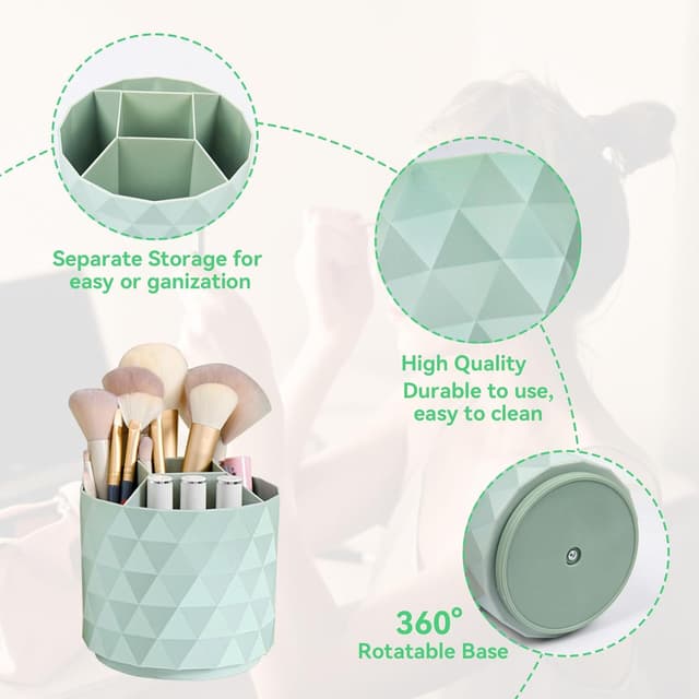 Detalle de Nwvuop 360° Rotating Makeup Brush Organiser (12×12×14cm) with 5 Compartments