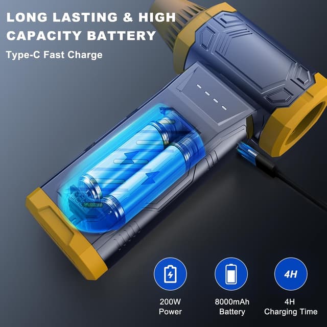 Detalle 2 de Soffiatore Aria Compressa elettrico ricaricabile con batteria 8.000 mAh fino a 130.000 rpm (senza fili, 3 velocità) per tastiere e auto