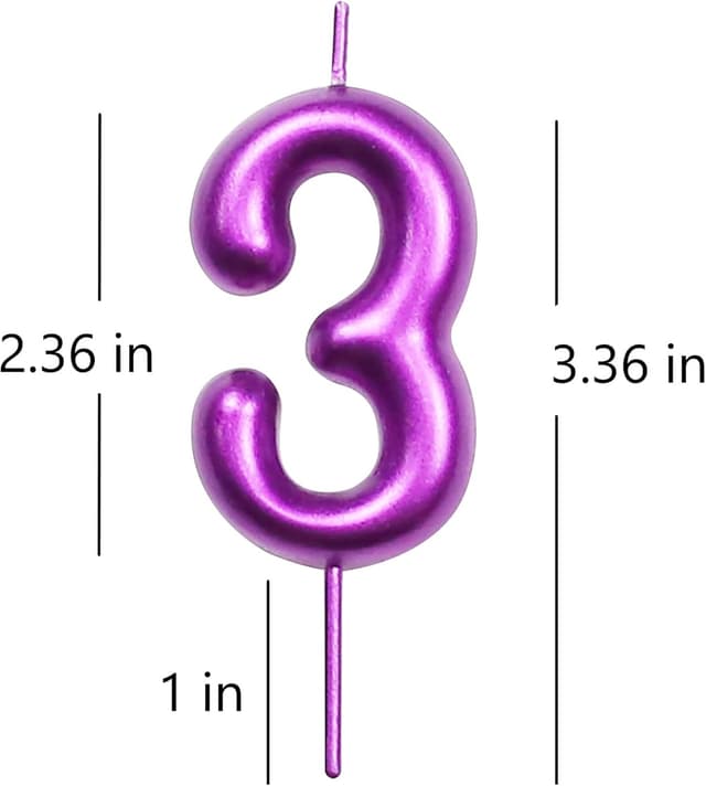Detalle de DERVENTA Number 3 Purple Candle (2.36 inch) for birthday cakes & party desserts