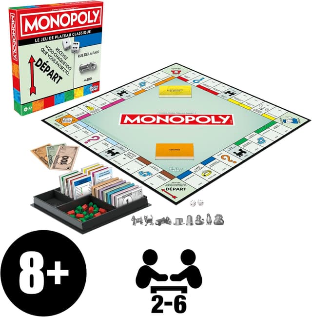 Detalle de Monopoly — Jeu de plateau avec boîte de rangement et pions grand format (version française)