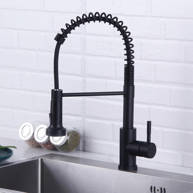 Detalle 2 de HOTTIST Sink Mixer Tap with Pull Down Sprayer, Spring Kitchen Faucet in Black (Single Lever, 360° swivel, 2-spray mode)