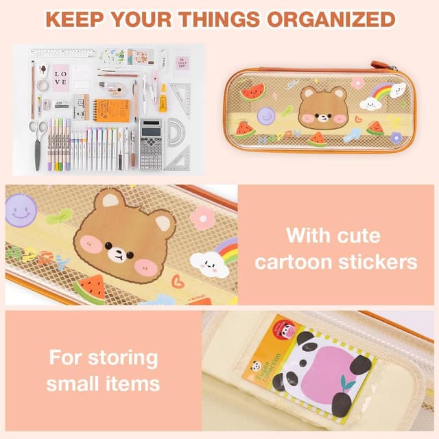 Detalle de Trousse à crayons grande capacité OFFCUP (2 compartiments) imperméable avec autocollants – marron