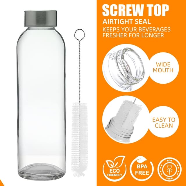 Detalle 2 de Eidoct 8pcs 500ml Glass Water Bottles with Lids (Leakproof) + Cleaning Brush