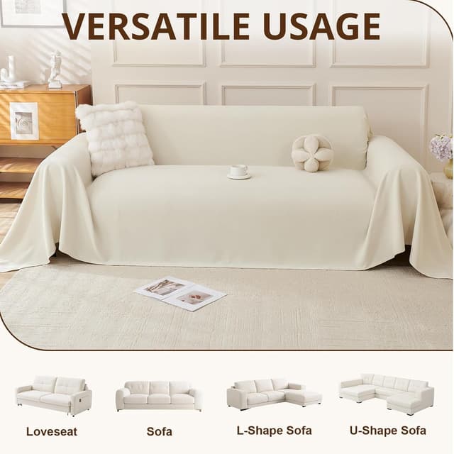 Detalle de Housse de canapé imperméable Royhom pour canapé d’angle 2 places, beige, 260x180 cm