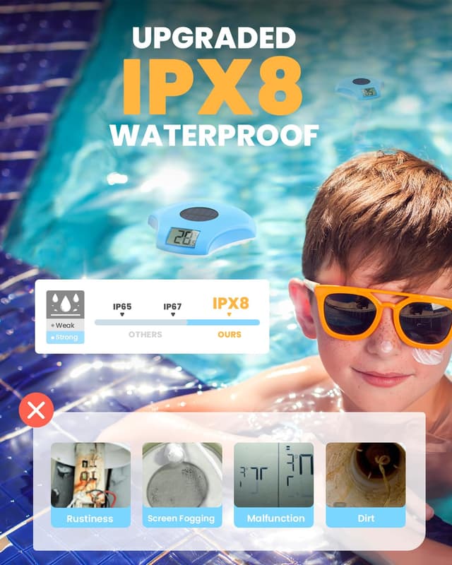Detalle 2 de BALDR Thermomètre de piscine flottant solaire étanche IPX8