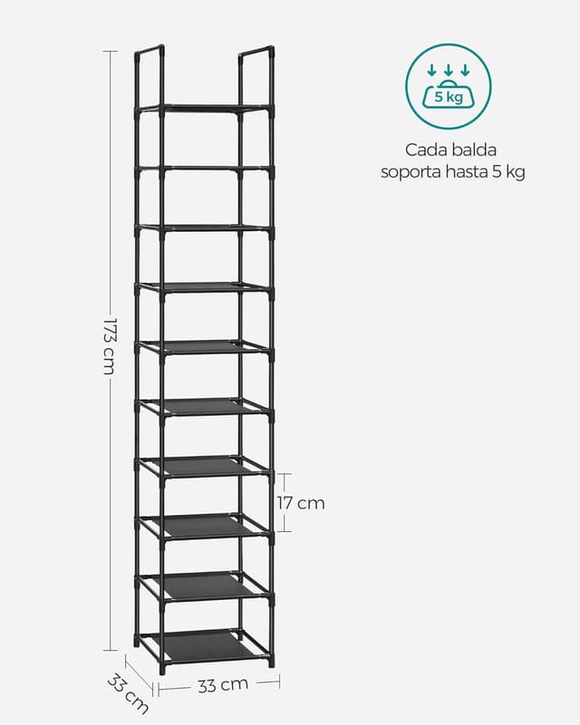 Detalle de SONGMICS LSR110B02 zapatero 10 niveles 33x33x173 cm